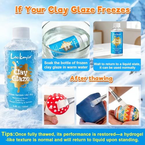 3.4FL OZ Air Dry Clay Glaze & 25pcs Tools Kit, Gloss Protective Sealant