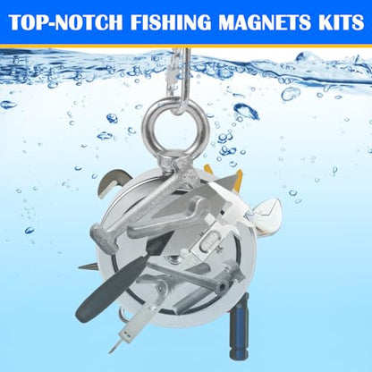 VNDUEEY 2625LBS Magnet Fishing Kit, 4.57" Double Hole Fishing Magnet Kit with Rope, Strong Magnets for Retrieving in River Lake Beach and Lawn, Includes 65Ft Rope, Carabiner, Gloves, Grappling Hook - size: 4.57" 2625LBS, style: Double Hole Kit