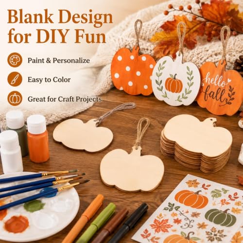 MAQIHAN Wooden Pumpkin Craft Kit 30 Pcs - Unfinished Fall Halloween Decor - size: Pumpkin