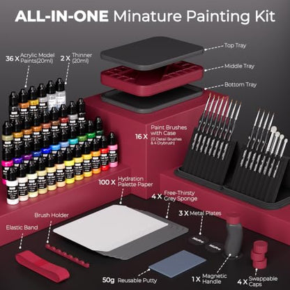 Nicpro All-in-One Miniature Painting Kit with 36 Model Paints & Wet Palette - color: 36 Model Paint + Wet Palette
