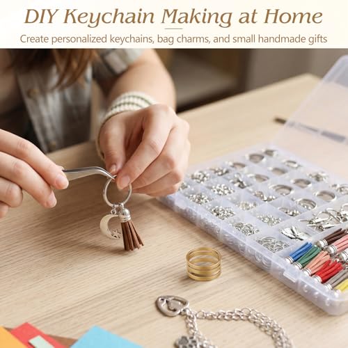 BESARME 695Pcs Keychain Making Kit with Rings, Clasps and Charms - color: Silver（695PCS）