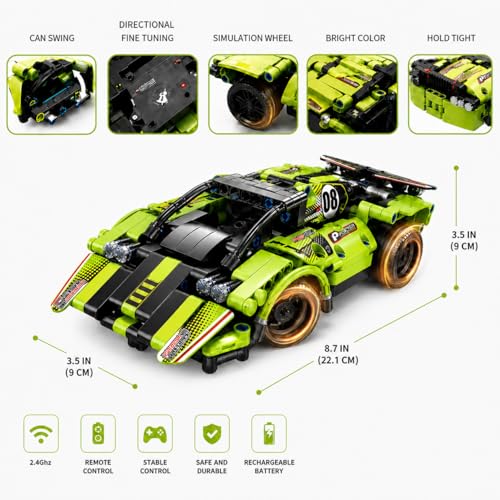 Remote Control Car Building Toys for Age 8-13 Fun STEM Toys for Kids 2 in 1 Model Car Kit to Build Educational Engineering Building Blocks Set Birthday Gift for 7 8 9 10+ Year Old Boys - color: Green Car