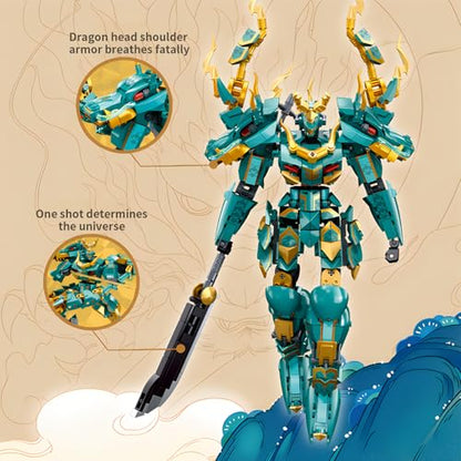 CSNRHG Green Dargon Samurai mech Robot with Long Spear Model Building Blocks Toy Set Mythical Birthday for Age 8+ Children Adults Teens 704 Pieces - color: Long Spear
