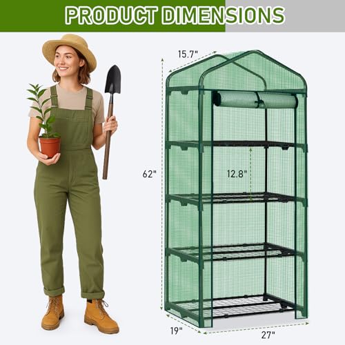 Outvita Mini Greenhouse, Small PE, 4 Tiers, White, 27"x19.6"x63" - style: 4 tiers 4 shelves