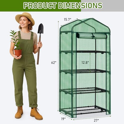 Outvita Mini Greenhouse, Small PE, 4 Tiers, White, 27"x19.6"x63" - style: 4 tiers 4 shelves