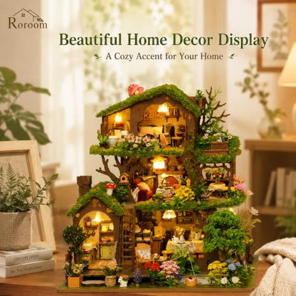 Roroom DIY Miniature House Kit, Fairy Forest Book House Dollhouse Kit - color: Time Tree House