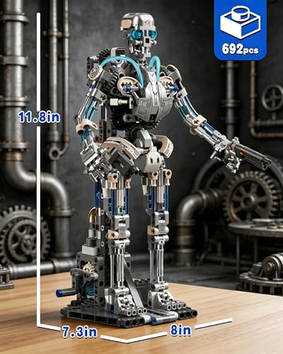 Mechanical Skeleton Robot Building Set with Light for Adults, Compatible with Lego Robot, 692PCS Skull Alien Model Toys for Home/Office Decor, Movable Joint Design Skeleton Kits Gifts for Boys 8-14 - style: Mechanical Robot