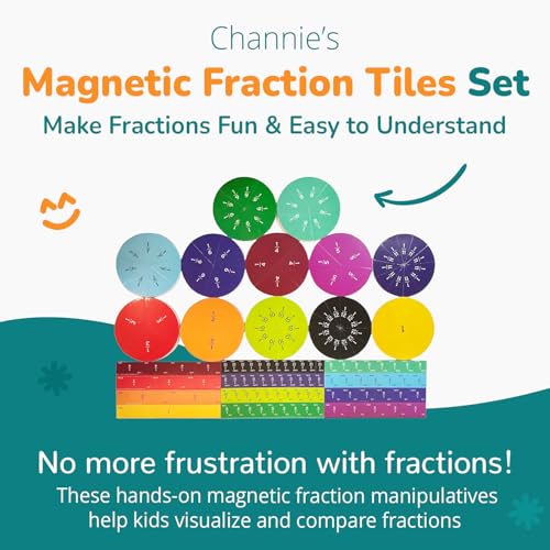 Channie’s Magnetic Fraction Tiles Set, 156-Piece Hands-On Math Learning Tool for Kids, Visual Fraction Manipulatives for Whiteboards & Magnetic Surfaces, Homeschool & Classroom Educational Supplies