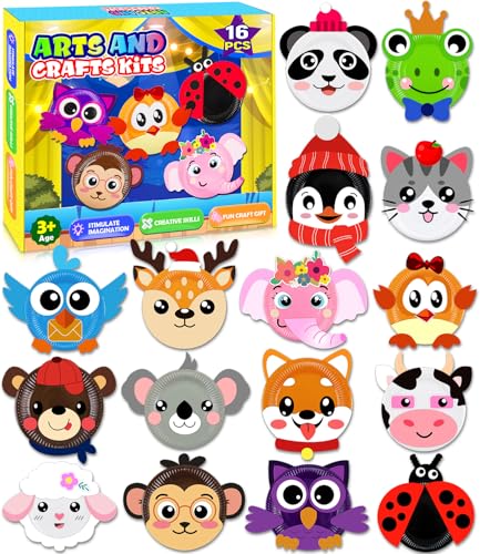 16 Pack Arts and Crafts for Kids Toddler DIY Animal Paper Plate Art Gifts - style: animal