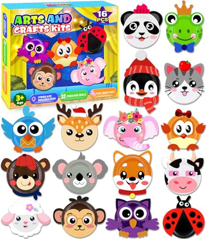 16 Pack Arts and Crafts for Kids Toddler DIY Animal Paper Plate Art Gifts - style: animal