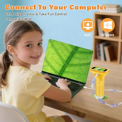 1000X Digital Microscope for Kids with 2" HD Screen, Handheld Camera for Bugs Plants Nature, Kids Microscope Handheld Pocket Microscope STEM Educational Toy Gift for Boys Girls Ages 4-12 (Yellow) - color: Vivid yellow