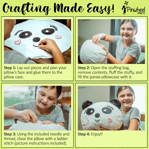 Pinwheel Crafts Beginner Sewing Kit for Kids 8-12 with DIY Panda Pillow - color: Panda Pillow-White