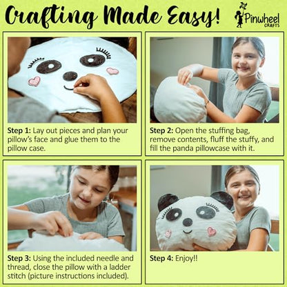 Pinwheel Crafts Beginner Sewing Kit for Kids 8-12 with DIY Panda Pillow - color: Panda Pillow-White