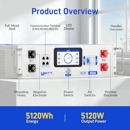 WattCycle Triple 48V 100Ah Server Rack Batteries with 12kW Solar Inverter - size: 48V 12kW Inverter & 3 Pack Server Rack Battery