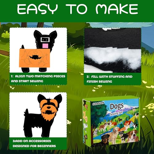 GOASION Sewing Kit for Kids, 12-Piece Dog Crafts Sewing Kit, Ages 5-8-12 - color: Dog Sewing Set - 12 Pack