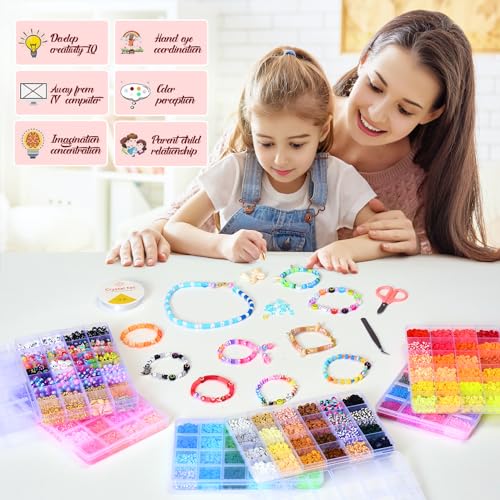 Ilootm Friendship Bracelet Making Kit, 16800pcs Beads for Jewelry Making, 96 Colors Polymer Clay Beads & 24 Colors Glass Seed Beads, 400 Letter Beads, DIY Crafts Gifts for Girls & Adults