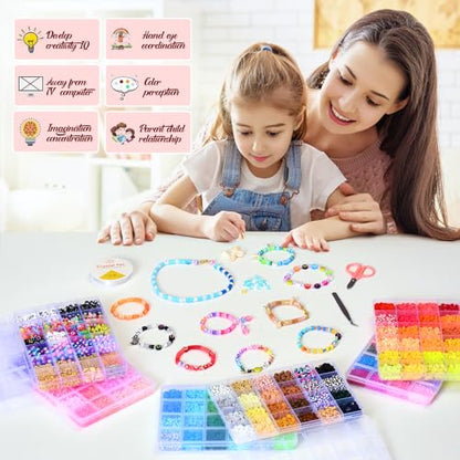 Ilootm Friendship Bracelet Making Kit, 16800pcs Beads for Jewelry Making, 96 Colors Polymer Clay Beads & 24 Colors Glass Seed Beads, 400 Letter Beads, DIY Crafts Gifts for Girls & Adults
