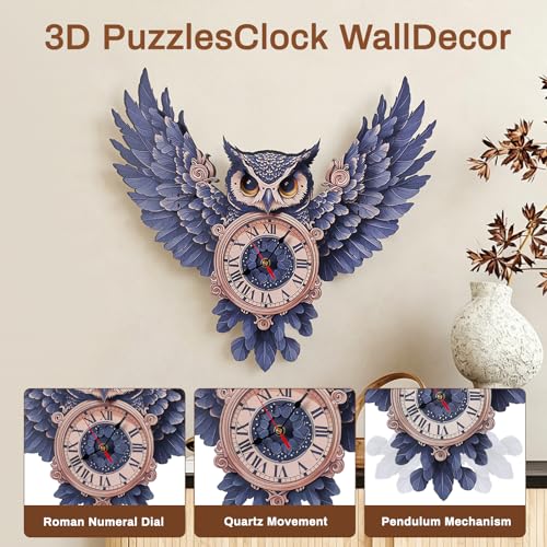 3D Puzzles for Adults Owl Clock Crafts for Adults Wooden Puzzles - color: Owl Clock