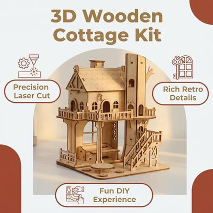 DIY 3D Wooden Puzzle House Kit, Wood Architectural Puzzle, Realistic House Building Model, Creative Home Decor, Ideal Gifts for Adults, Birthdays, Christmas & Special Occasions