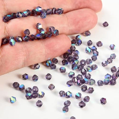 1000pcs 4 mm Bicone Crystal Beads Faceted Crystal Glass Beads Bulk for Jewelry Making DIY Necklace Bracelet Earring (Violet AB Color) - color: Violet AB