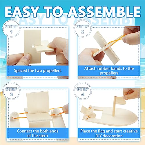 Amersumer 10 Pcs DIY Toy Wood Boat Craft Kits, Mini Wooden Sailboat Kits, Paddle Boats Paint and Decorate for School Projects, Make Your Own Sailboat Craft