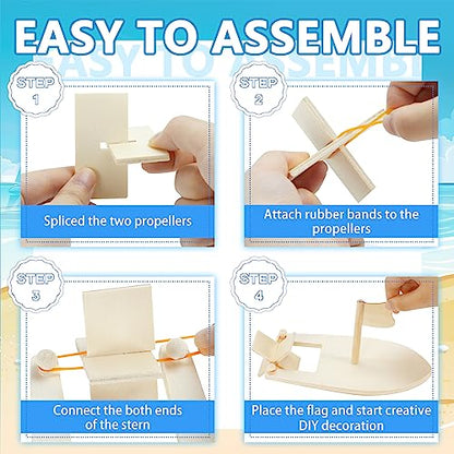 Amersumer 10 Pcs DIY Toy Wood Boat Craft Kits, Mini Wooden Sailboat Kits, Paddle Boats Paint and Decorate for School Projects, Make Your Own Sailboat Craft