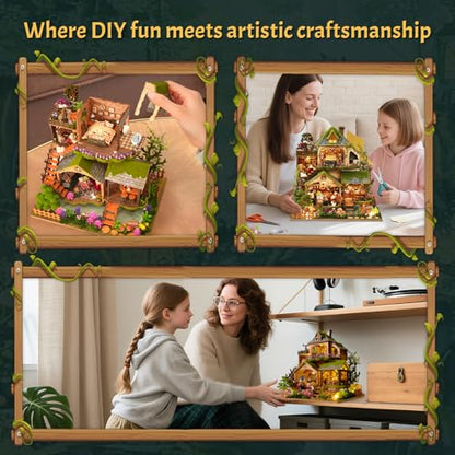 DIY Miniature House Kit with LED Lights, Forest Adventure Wooden Mini House Building Kit for Adults & Teens, Creative Crafts for Women, Friends & Hobbyists - style: Forest Adventure