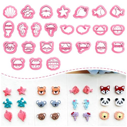 Keoker Polymer Clay Cutters - 25 Shapes Animal Faces for Jewelry Making, Small Earring Cutters (Ocean & Animal Studs) - color: Ocean & Animal Studs