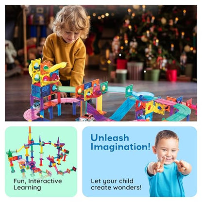 PicassoTiles 108 Piece Marble Run Race Track Set with LED Cars STEM Ages 3+ - color: 3-in-1 108pcs