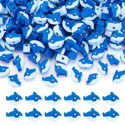Elecrelive 200Pcs Dolphin Beads Blue Ocean Clay Beaded Bracelets Making Polymer Clay Accessories 7.5x9x4mm for DIY Bracelet Necklace Bracelet Earring Jewelry - color: Blue