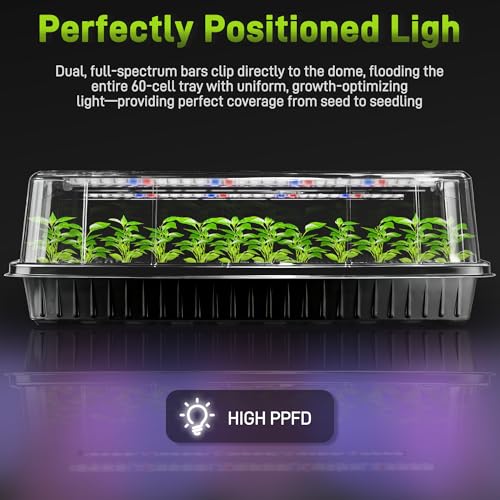 Mulctun 120-Cell Seed Starter Tray with Grow Light, Seedling Starter Trays with 4.08" Humidity Dome, Self-Watering Plant Germination Trays,Seed Starter Kit for Seeds Growing (Black) - size: 2 Pcs