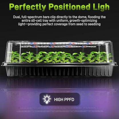 Mulctun 120-Cell Seed Starter Tray with Grow Light, Seedling Starter Trays with 4.08" Humidity Dome, Self-Watering Plant Germination Trays,Seed Starter Kit for Seeds Growing (Black) - size: 2 Pcs