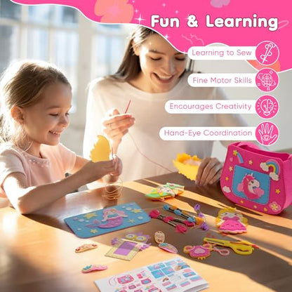 CiyvoLyeen Girl Sewing Kit for Kids -Easy & Fun Felt Sewing Crafts with Instructions, Arts and Crafts Gift, Play and Learn My First Sewing Kit for Ages 6 7 8 9 10 11 12