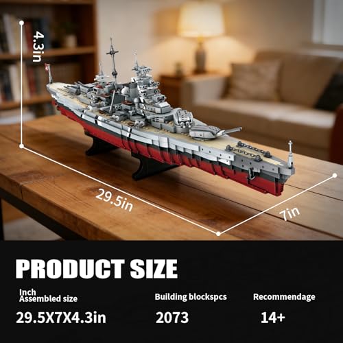 WW2 Military Bismarck Battleship Building Set, Large-Sized Warship, A Gift Compatible with Lego for Adult Collection(2073 Pcs) - style: Bismarck