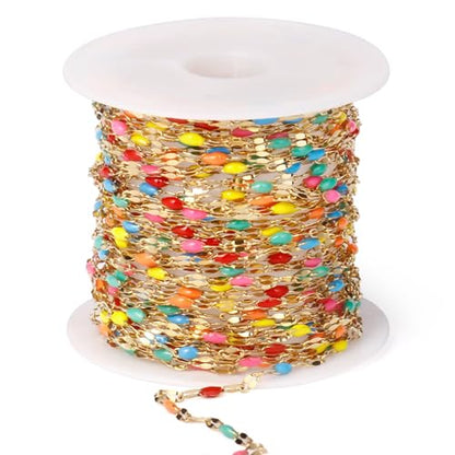16.5FT Stainless Steel Enamel Chain 2MM Gold Lip Chain for Jewelry Making - color: gold(colorful)