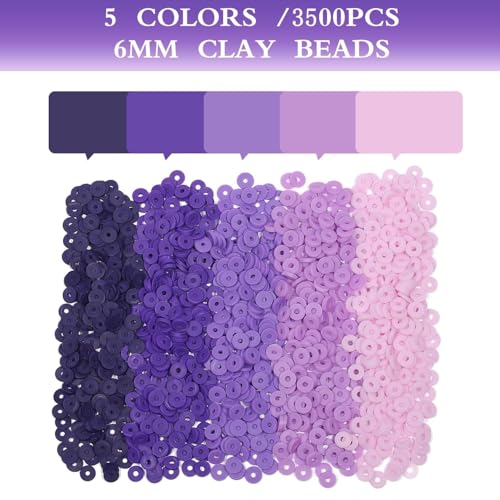 3500pcs Purple Clay Beads for Bracelets Making 6mm Heishi Beads Polymer Flat Round Disc Clay for Jewelry Making Purple Bead Crafts - color: Purple