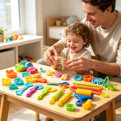 Kids Dough and Clay Play Tools – 25 Pcs Modeling Clay Accessories with Rolling Pin, Cutters & Extruder – Toddler Craft Kit for Preschool Learning and Creative Play - size: 25pcs
