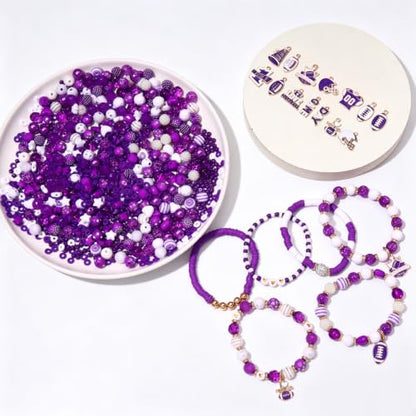 2200PCS+ Game Day Beads Charms for Bracelet Making Polymer Clay Beads Crystal Pearl Letter Gold Spacer Beads Football Charms for Game Day Bracelet Necklace Making DIY Crafts - color: Purple White
