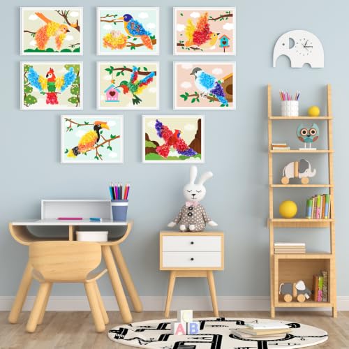 Lonfliness 8 Pcs Birds Poke in Craft Kits for Kids Mess Free DIY Art - style: Bird
