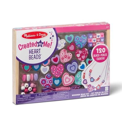 Melissa & Doug Created by Me! Heart Beads Wooden Bead Kit, 120+ Beads and 5 Cords for Jewelry-Making - size: 1 Count, style: Hearts