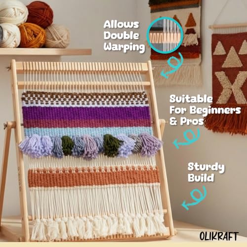 Olikraft Wooden Weaving Loom, Adjustable Stand (Extra Large) - color: Natural Beech, size: Extra Large