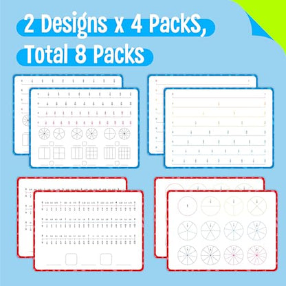 8 Packs Fraction Manipulative Whiteboards, Double-Sided Dry-Erase Number Line Bars, Writable and Erasable Math Learning White Board for Kids, 4th-8th Grade Students, Classroom, Home (12” x 9”) - color: Fraction Manipulative Whiteboards
