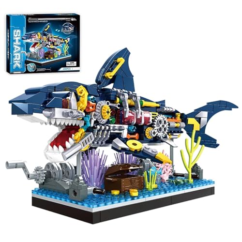 Mechanical Shark Building Blocks Set, Rotatable Shark Toys, 499 PCS