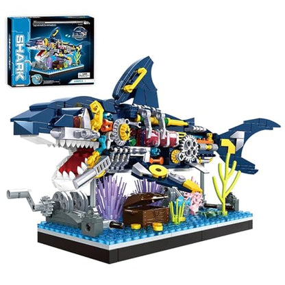 Mechanical Shark Building Blocks Set, Rotatable Shark Toys, 499 PCS