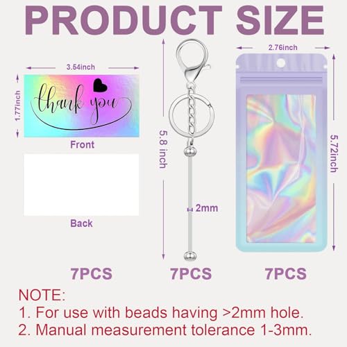 42/84/126 Pcs Beadable Keychain Bars Bulk Blank DIY Beaded Keychain Making Supplies with Bag Thank You Card - color: Silver