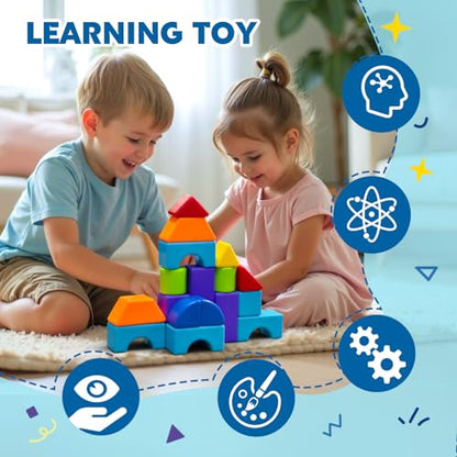 Pairez Toys Magnetic Blocks, Large 1.65 inch Stacking Blocks for Kids - color: 19 Pieces