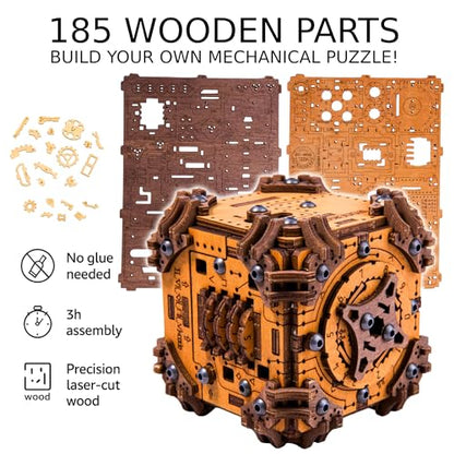 WOODEN.CITY Tesseract's Secret - Wooden Puzzle Box for Adults - 3D Brain Teaser Puzzle Kit - Escape Room in a Box Challenge - Unique Gift for Men & Women - Made in EU - 3D Wooden Puzzles for Adults