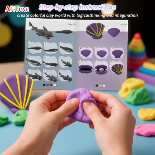 ARTPAR Air Dry Clay Kit for Kids,12 Marine Animals‌ Modeling Magic Clay Set - color: Clay Marine Kit