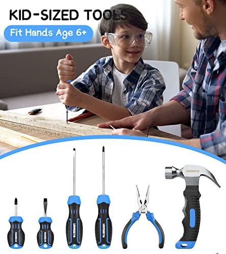 URASISTO 18-Piece Kids Tool Set with Tool Storage Bag, Junior Real Hand Tool Kit for Boys & Girls, Children Learning Tools for DIY Building and Woodworking, Age 8+