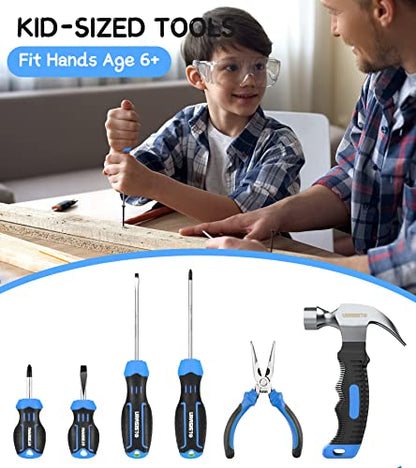 URASISTO 18-Piece Kids Tool Set with Tool Storage Bag, Junior Real Hand Tool Kit for Boys & Girls, Children Learning Tools for DIY Building and Woodworking, Age 8+